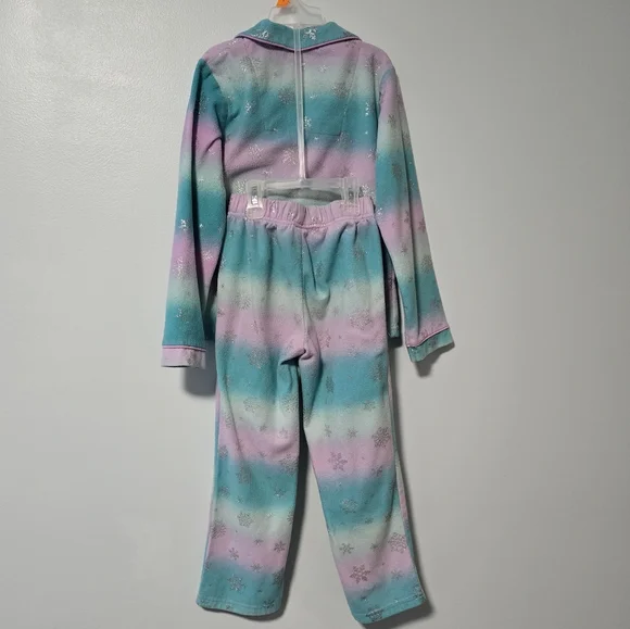 Max & Olivia Girl's Size 6 Multicolored Foil Snowflake-Patterned Fleece Pajamas - Picture 3 of 9